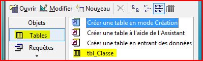 La table Classe a été enregistrée