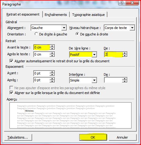 Retrait positif de la 1ère ligne