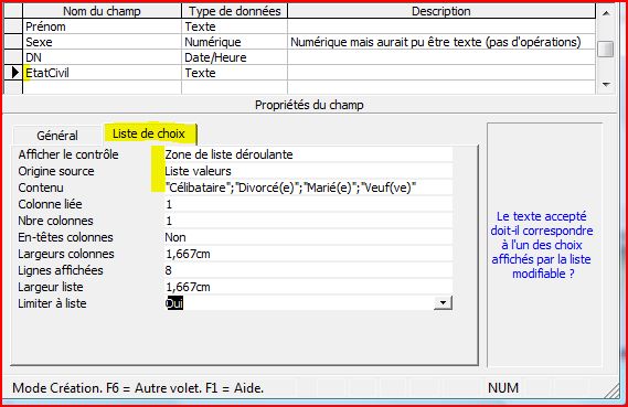 Liste de choix